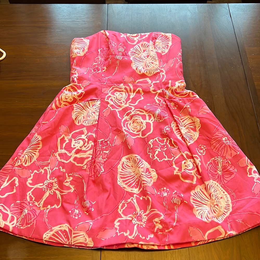 Strapless flower pink dress